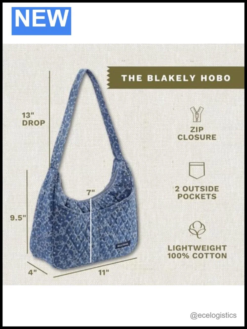 Quilted Cotton Shoulder Bag for Women, Lightweight Hobo Purse with Zipper